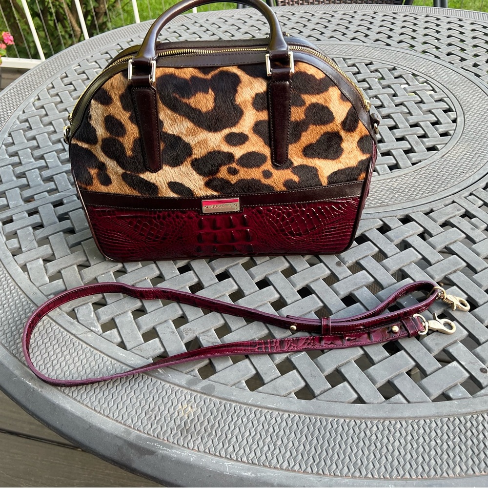 Brahmin Hudson Wine Granada Leopard Satchel - Picture 16 of 16